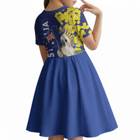 Australia Cockatoo Kid Short Sleeve Dress Aussie Flag With Golden Wattle