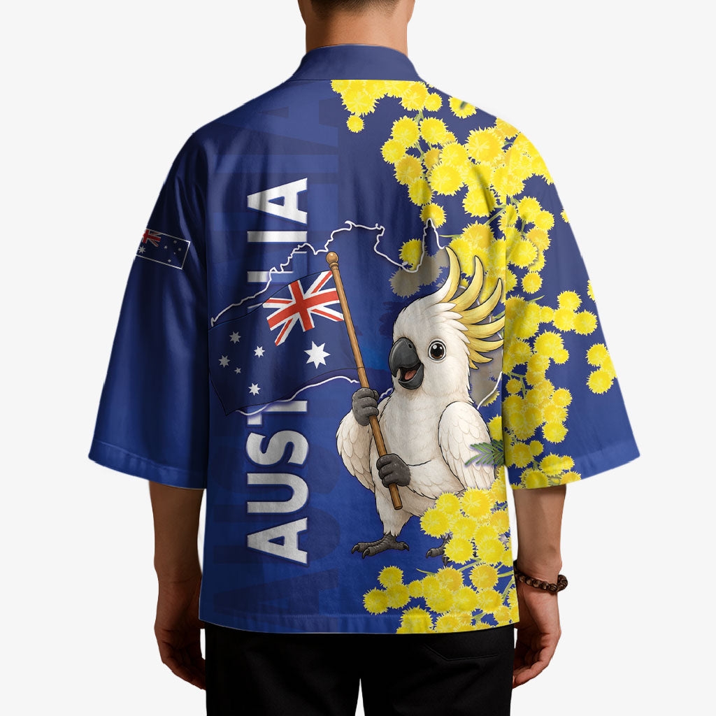 Australia Cockatoo Kimono Aussie Flag With Golden Wattle