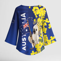 Australia Cockatoo Kimono Sleeve Blouse Aussie Flag With Golden Wattle
