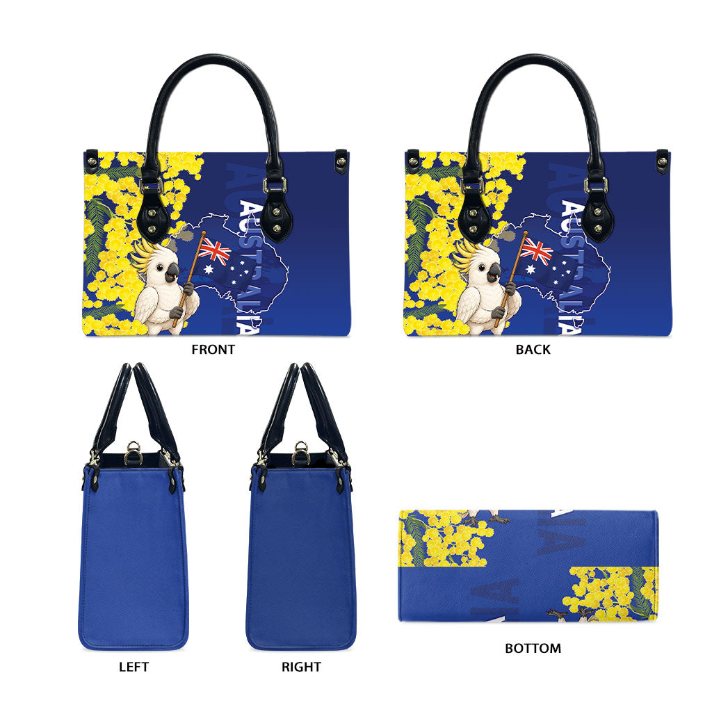 Australia Cockatoo Leather Bag Aussie Flag With Golden Wattle