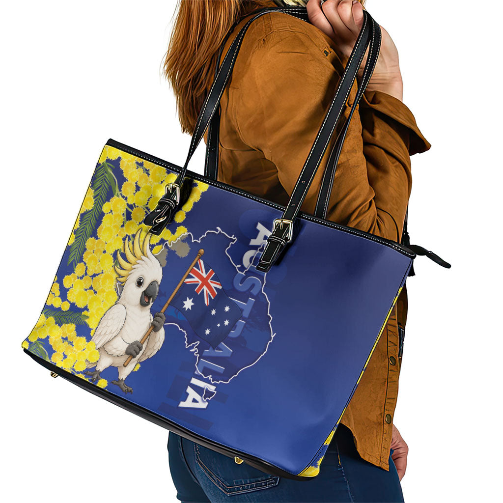 Australia Cockatoo Leather Tote Bag Aussie Flag With Golden Wattle