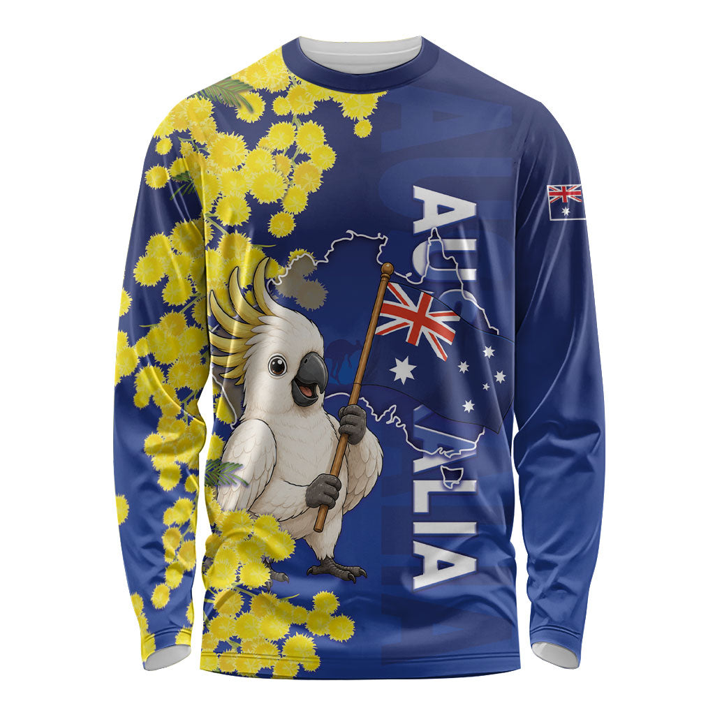 Australia Cockatoo Long Sleeve Shirt Aussie Flag With Golden Wattle