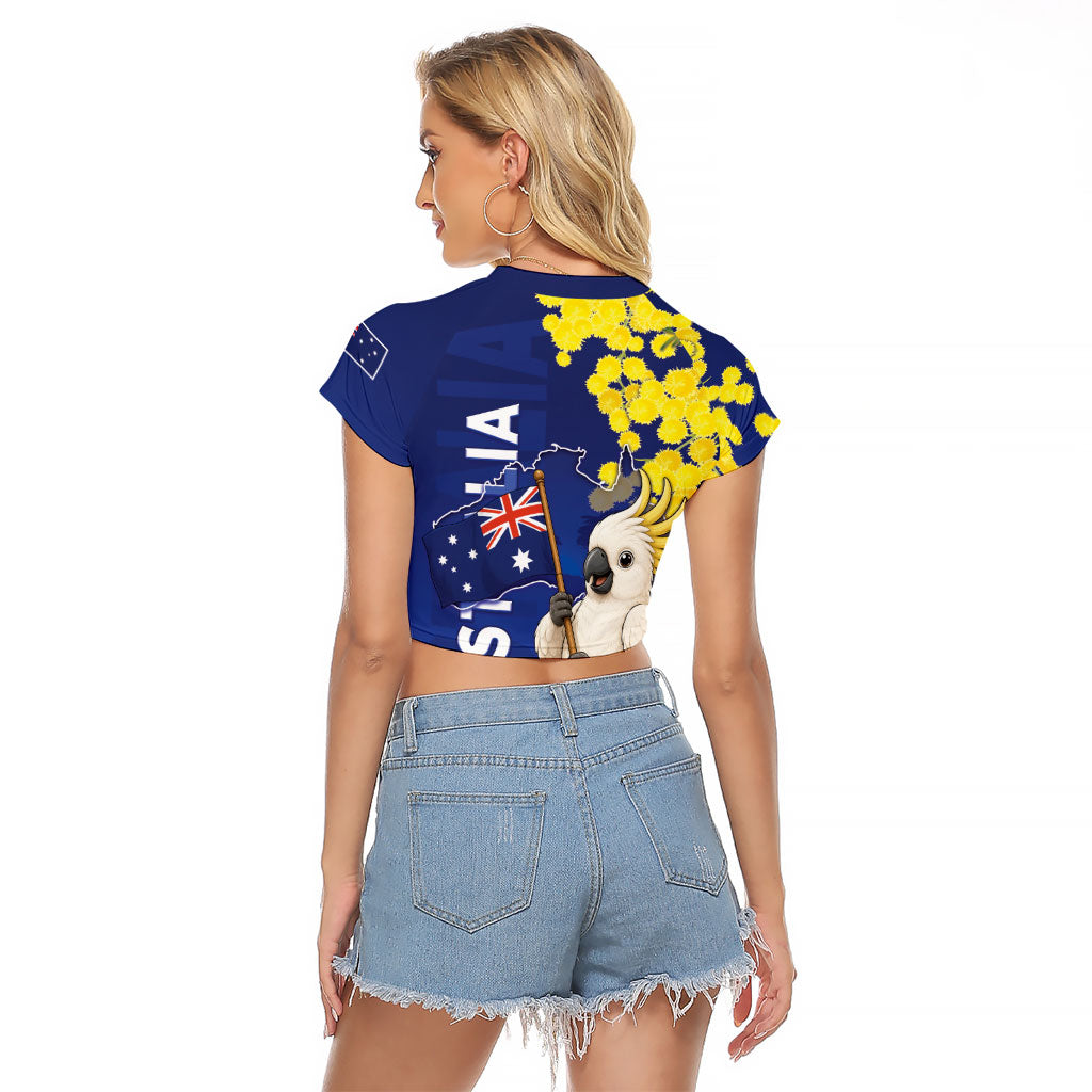Australia Cockatoo Raglan Cropped T Shirt Aussie Flag With Golden Wattle