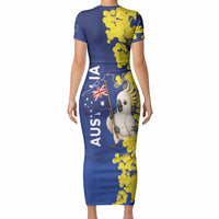Australia Cockatoo Short Sleeve Bodycon Dress Aussie Flag With Golden Wattle