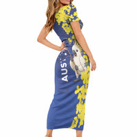 Australia Cockatoo Short Sleeve Bodycon Dress Aussie Flag With Golden Wattle