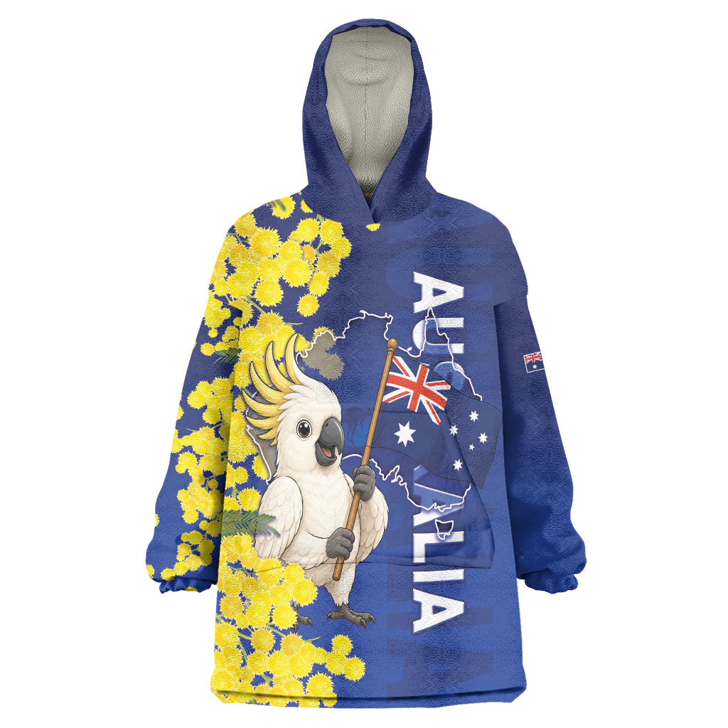 Australia Cockatoo Wearable Blanket Hoodie Aussie Flag With Golden Wattle