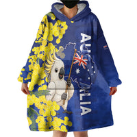 Australia Cockatoo Wearable Blanket Hoodie Aussie Flag With Golden Wattle