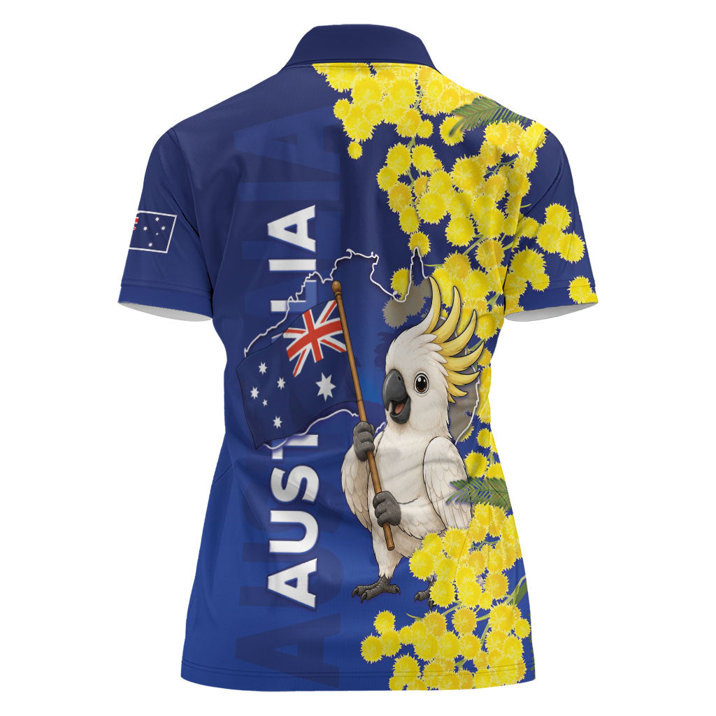 Australia Cockatoo Women Polo Shirt Aussie Flag With Golden Wattle