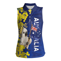 Australia Cockatoo Women Sleeveless Polo Shirt Aussie Flag With Golden Wattle