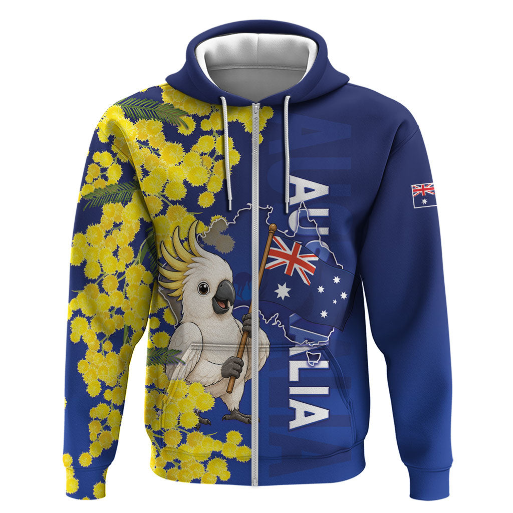 Australia Cockatoo Zip Hoodie Aussie Flag With Golden Wattle