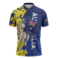 Australia Cockatoo Zipper Polo Shirt Aussie Flag With Golden Wattle