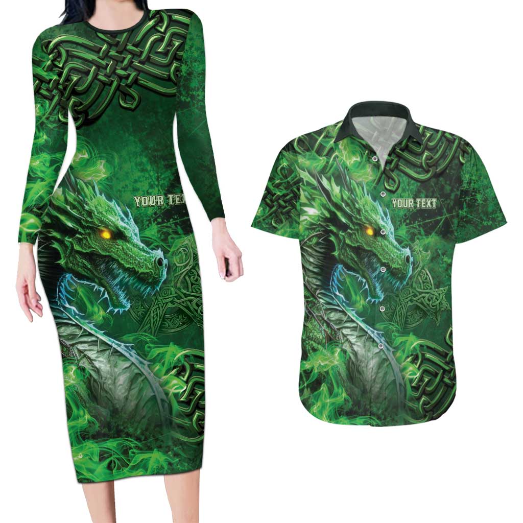 Personalized Ireland Celtic Couples Matching Long Sleeve Bodycon Dress and Hawaiian Shirt Irish Roots Dragon Soul - Wonder Print Shop