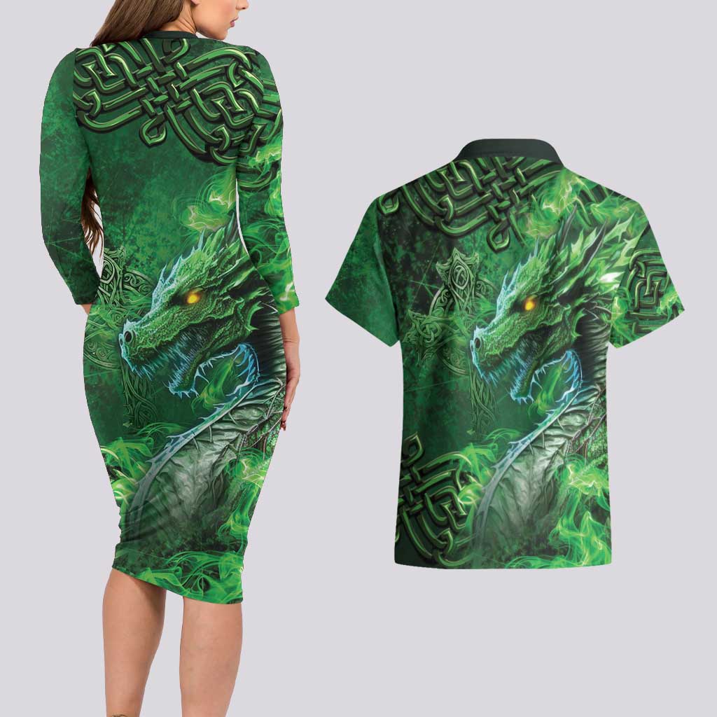 Personalized Ireland Celtic Couples Matching Long Sleeve Bodycon Dress and Hawaiian Shirt Irish Roots Dragon Soul - Wonder Print Shop