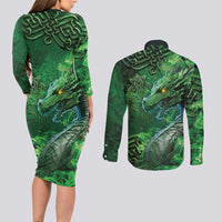 Personalized Ireland Celtic Couples Matching Long Sleeve Bodycon Dress and Long Sleeve Button Shirt Irish Roots Dragon Soul - Wonder Print Shop