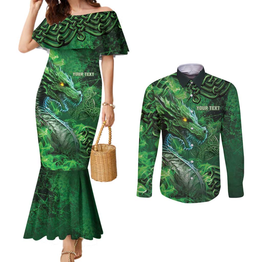 Personalized Ireland Celtic Couples Matching Mermaid Dress and Long Sleeve Button Shirt Irish Roots Dragon Soul - Wonder Print Shop