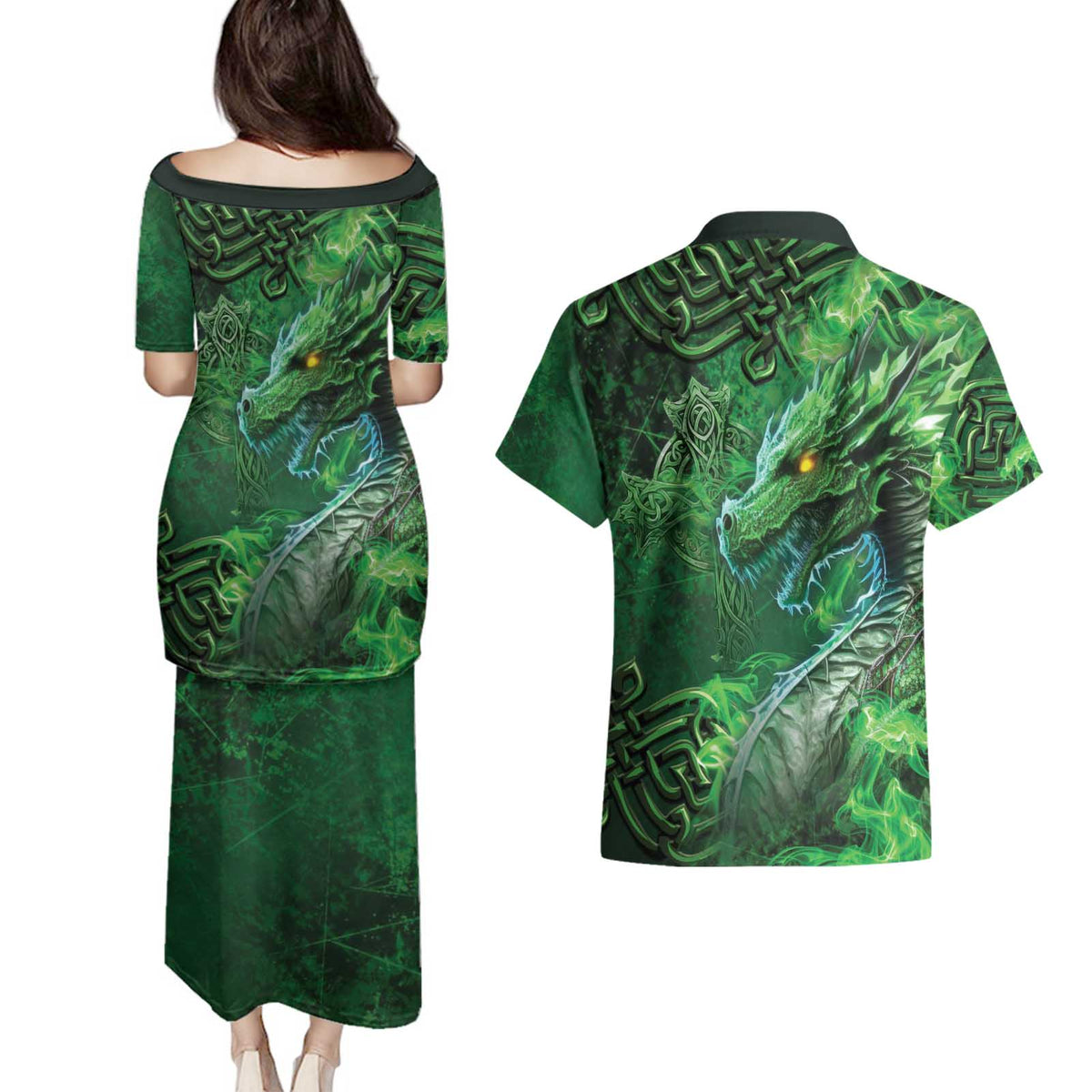 Personalized Ireland Celtic Couples Matching Puletasi and Hawaiian Shirt Irish Roots Dragon Soul - Wonder Print Shop