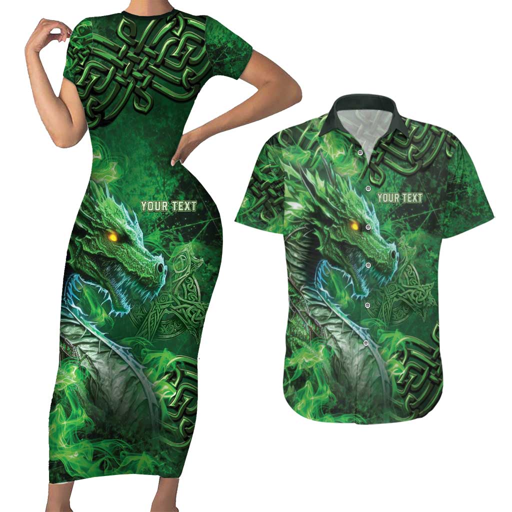 Personalized Ireland Celtic Couples Matching Short Sleeve Bodycon Dress and Hawaiian Shirt Irish Roots Dragon Soul - Wonder Print Shop