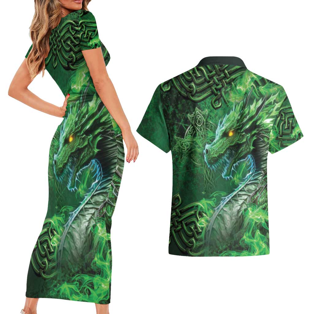 Personalized Ireland Celtic Couples Matching Short Sleeve Bodycon Dress and Hawaiian Shirt Irish Roots Dragon Soul - Wonder Print Shop