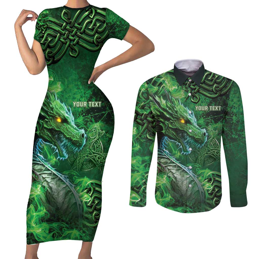 Personalized Ireland Celtic Couples Matching Short Sleeve Bodycon Dress and Long Sleeve Button Shirt Irish Roots Dragon Soul - Wonder Print Shop
