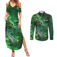 Personalized Ireland Celtic Couples Matching Summer Maxi Dress and Long Sleeve Button Shirt Irish Roots Dragon Soul - Wonder Print Shop