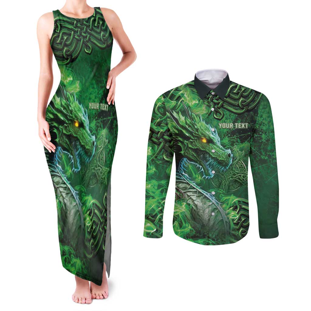 Personalized Ireland Celtic Couples Matching Tank Maxi Dress and Long Sleeve Button Shirt Irish Roots Dragon Soul - Wonder Print Shop