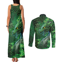 Personalized Ireland Celtic Couples Matching Tank Maxi Dress and Long Sleeve Button Shirt Irish Roots Dragon Soul - Wonder Print Shop