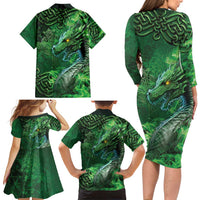 Personalized Ireland Celtic Family Matching Long Sleeve Bodycon Dress and Hawaiian Shirt Irish Roots Dragon Soul - Wonder Print Shop