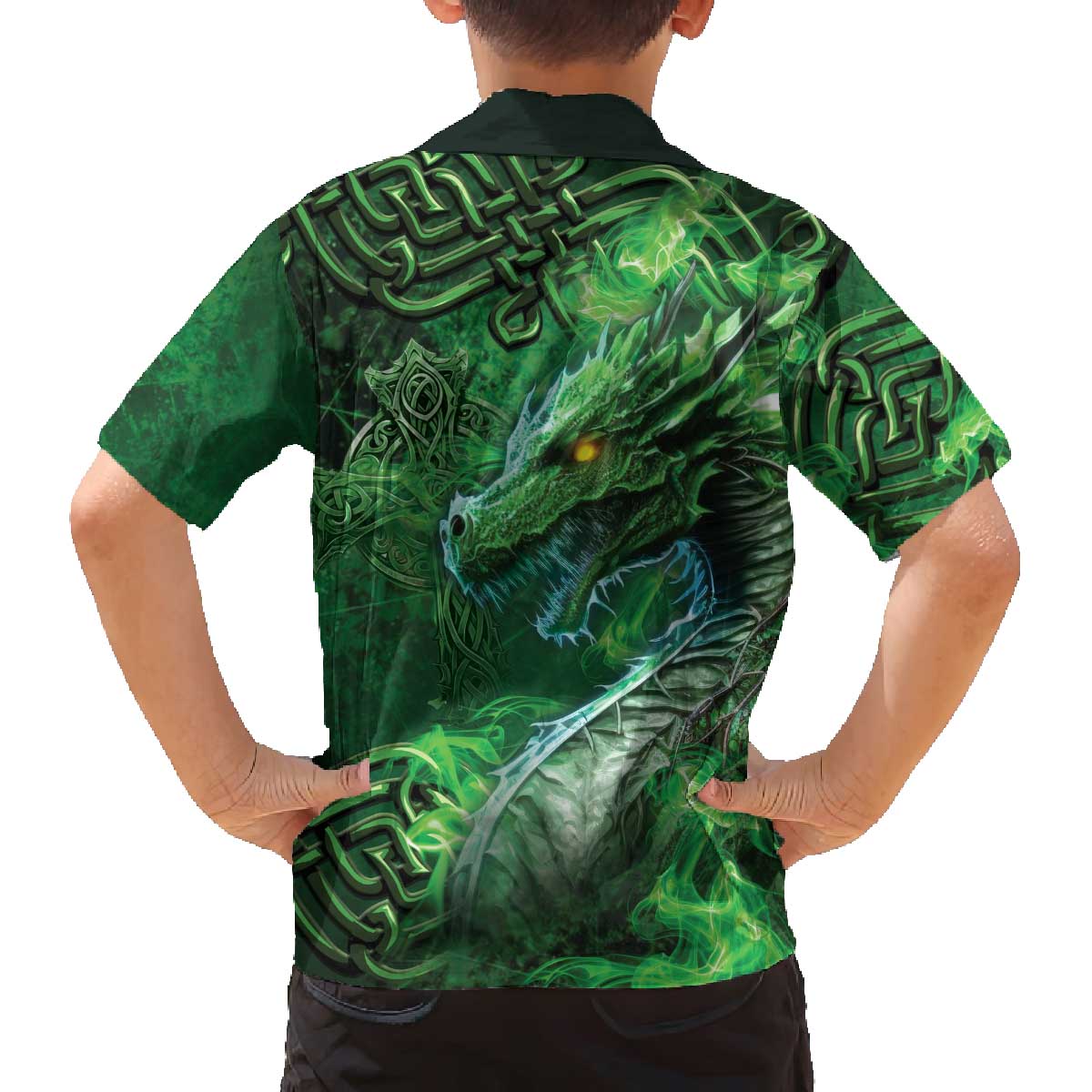 Personalized Ireland Celtic Family Matching Off The Shoulder Long Sleeve Dress and Hawaiian Shirt Irish Roots Dragon Soul - Wonder Print Shop