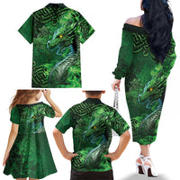 Personalized Ireland Celtic Family Matching Off The Shoulder Long Sleeve Dress and Hawaiian Shirt Irish Roots Dragon Soul - Wonder Print Shop