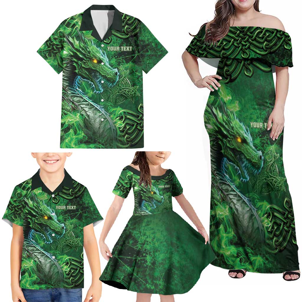 Personalized Ireland Celtic Family Matching Off Shoulder Maxi Dress and Hawaiian Shirt Irish Roots Dragon Soul - Wonder Print Shop