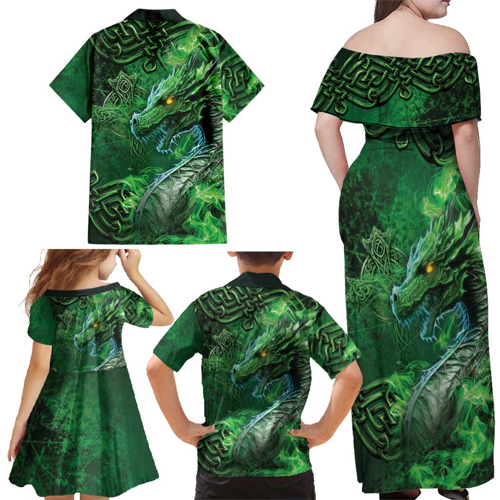 Personalized Ireland Celtic Family Matching Off Shoulder Maxi Dress and Hawaiian Shirt Irish Roots Dragon Soul - Wonder Print Shop
