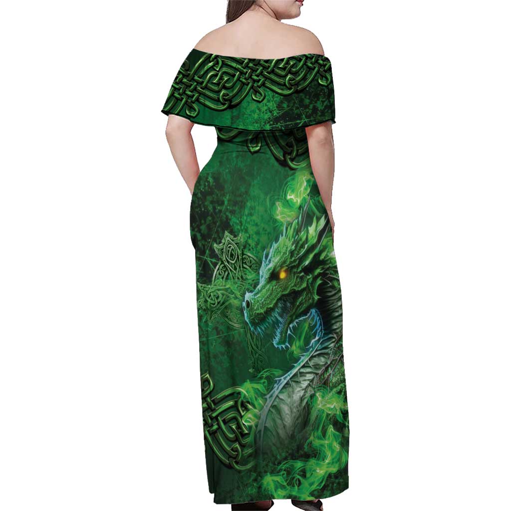 Personalized Ireland Celtic Family Matching Off Shoulder Maxi Dress and Hawaiian Shirt Irish Roots Dragon Soul - Wonder Print Shop