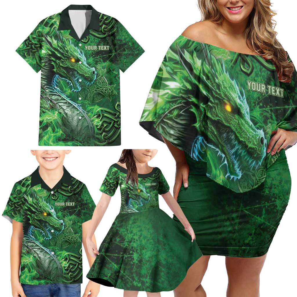 Personalized Ireland Celtic Family Matching Off Shoulder Short Dress and Hawaiian Shirt Irish Roots Dragon Soul - Wonder Print Shop