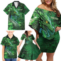 Personalized Ireland Celtic Family Matching Off Shoulder Short Dress and Hawaiian Shirt Irish Roots Dragon Soul - Wonder Print Shop