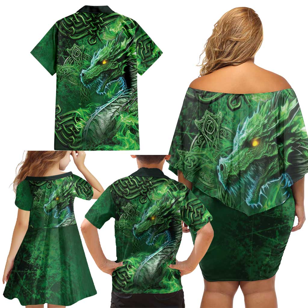 Personalized Ireland Celtic Family Matching Off Shoulder Short Dress and Hawaiian Shirt Irish Roots Dragon Soul - Wonder Print Shop