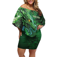 Personalized Ireland Celtic Family Matching Off Shoulder Short Dress and Hawaiian Shirt Irish Roots Dragon Soul - Wonder Print Shop