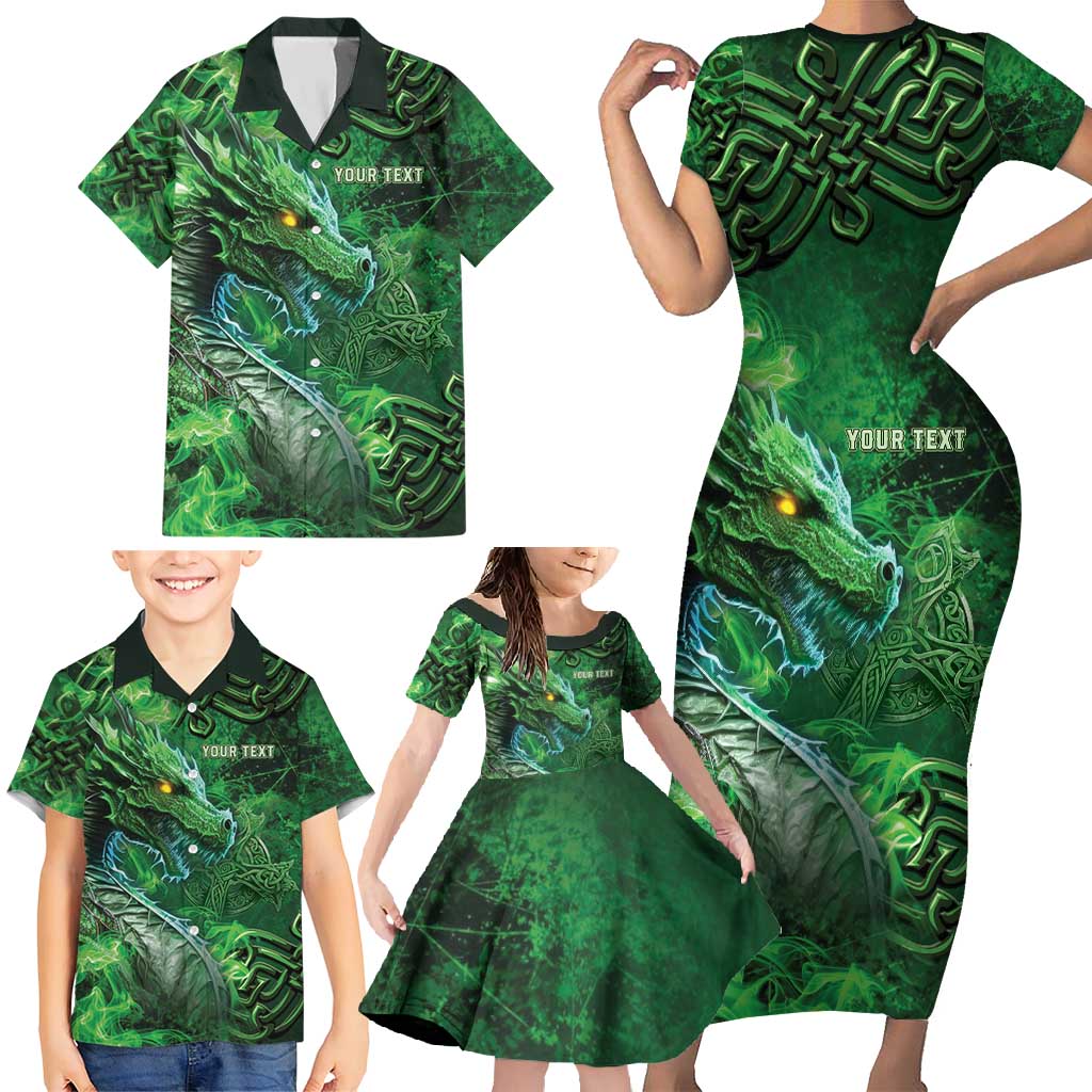 Personalized Ireland Celtic Family Matching Short Sleeve Bodycon Dress and Hawaiian Shirt Irish Roots Dragon Soul - Wonder Print Shop