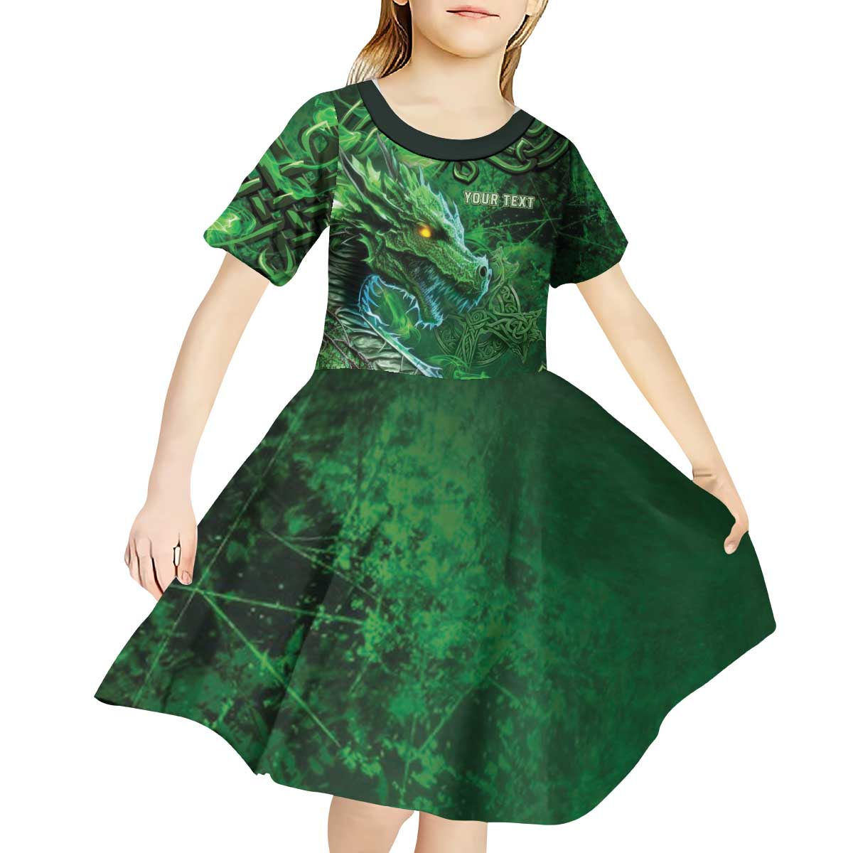 Personalized Ireland Celtic Kid Short Sleeve Dress Irish Roots Dragon Soul - Wonder Print Shop
