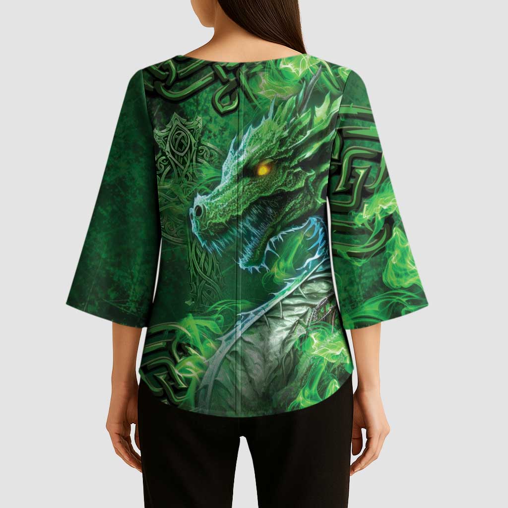 Personalized Ireland Celtic Kimono Sleeve Blouse Irish Roots Dragon Soul - Wonder Print Shop