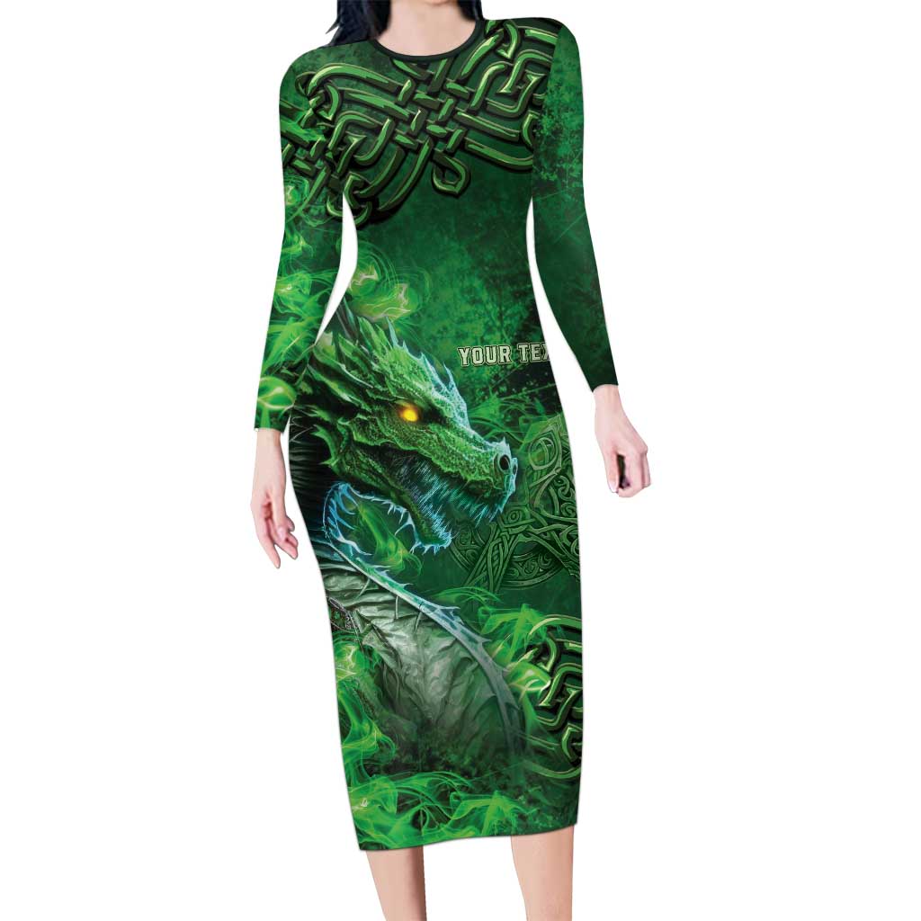 Personalized Ireland Celtic Long Sleeve Bodycon Dress Irish Roots Dragon Soul - Wonder Print Shop