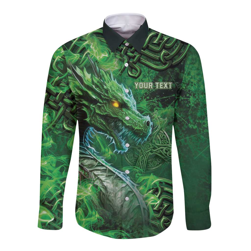 Personalized Ireland Celtic Long Sleeve Button Shirt Irish Roots Dragon Soul - Wonder Print Shop
