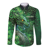 Personalized Ireland Celtic Long Sleeve Button Shirt Irish Roots Dragon Soul - Wonder Print Shop