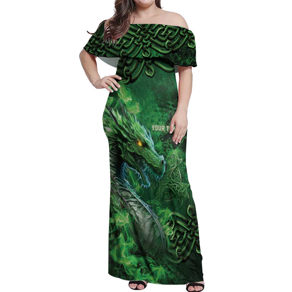 Personalized Ireland Celtic Off Shoulder Maxi Dress Irish Roots Dragon Soul - Wonder Print Shop