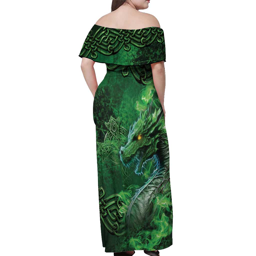 Personalized Ireland Celtic Off Shoulder Maxi Dress Irish Roots Dragon Soul - Wonder Print Shop