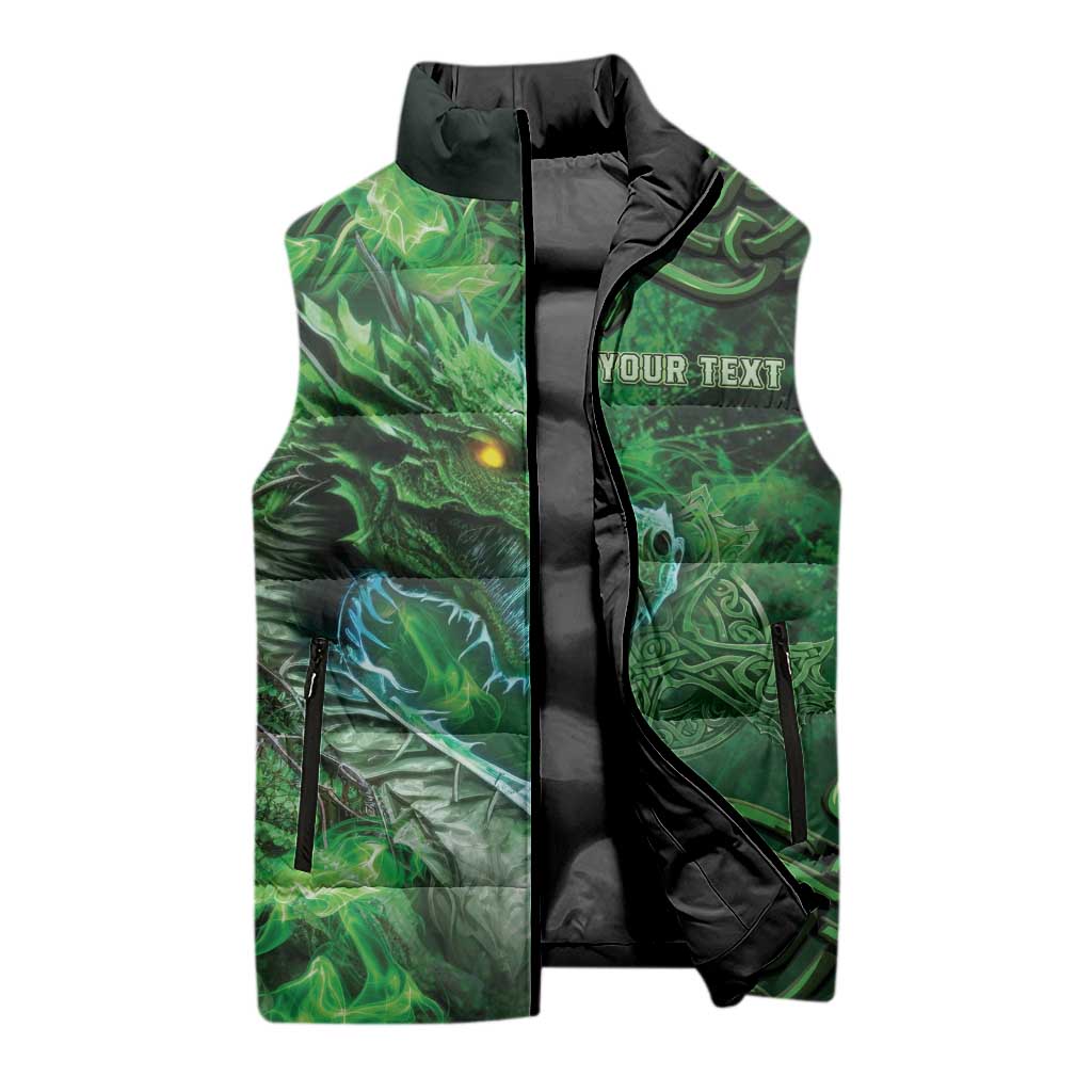 Personalized Ireland Celtic Sleeveless Puffer Jacket Irish Roots Dragon Soul - Wonder Print Shop
