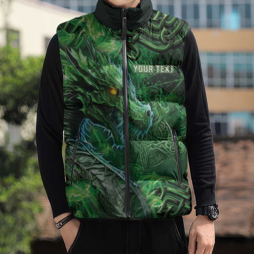 Personalized Ireland Celtic Sleeveless Puffer Jacket Irish Roots Dragon Soul - Wonder Print Shop