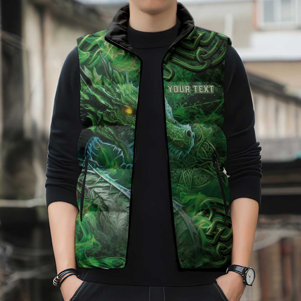 Personalized Ireland Celtic Sleeveless Puffer Jacket Irish Roots Dragon Soul - Wonder Print Shop