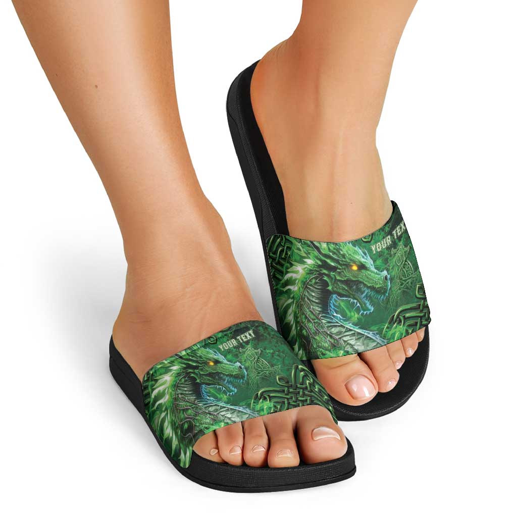 Personalized Ireland Celtic Slide Sandals Irish Roots Dragon Soul - Wonder Print Shop