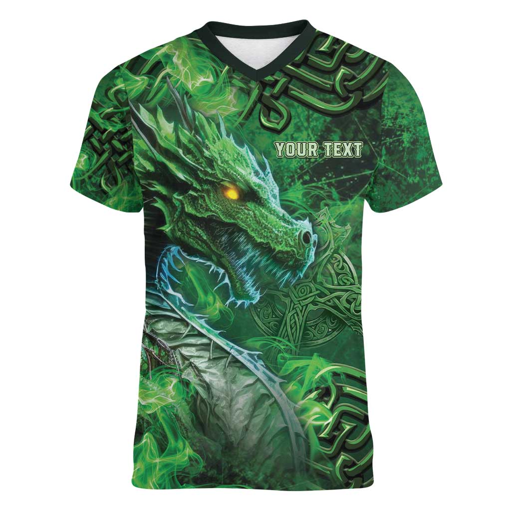 Personalized Ireland Celtic Women V-Neck T-Shirt Irish Roots Dragon Soul - Wonder Print Shop
