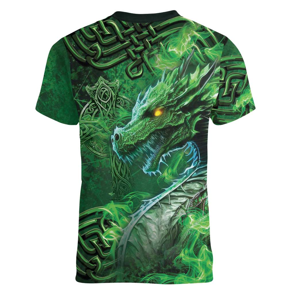 Personalized Ireland Celtic Women V-Neck T-Shirt Irish Roots Dragon Soul - Wonder Print Shop